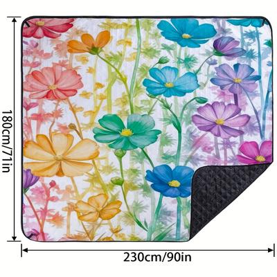 TEMU 1pc Color Gradient Floral Outdoor Mat, Technically Foldable Grass Mat With Tear-resistant Bottom, Non-sand Sticky, Machine Washable And Odorless, Suitable For Family Gatherings Image