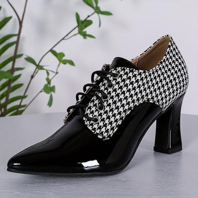 TEMU European And Ladies Fashion High Heels All- Shallow Mouth Color Matching Casual Shoes Lace-up Pointed Toe Comfortable Pedicure Type Single Shoes Image