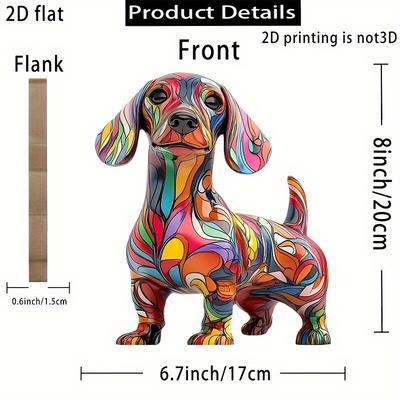 TEMU 1pc Handcrafted Wooden Dachshund Statue, 2d Flat Design, Vibrant Multicolor Patterns, Duck Decor, Easter & Labor Day Gift, Tabletop Decoration, No Electricity Needed, Handcrafted Wood Decor Image
