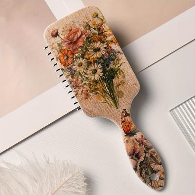 TEMU 1pc Retro Floral And Wild Flower Pattern Air Cushion Hair Comb, Nylon Brush, Anti-static Abs Handle, Suitable For All Hair Types Image