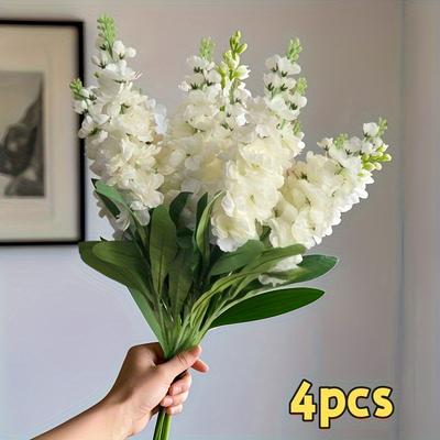 TEMU 4pcs Tall Artificial Flowers - Realistic Plastic Bouquet For Weddings, Home Decor, And Outdoor Settings, Home Floral Accents | Natural Look Flowers | Realistic Plastic Flowers Image