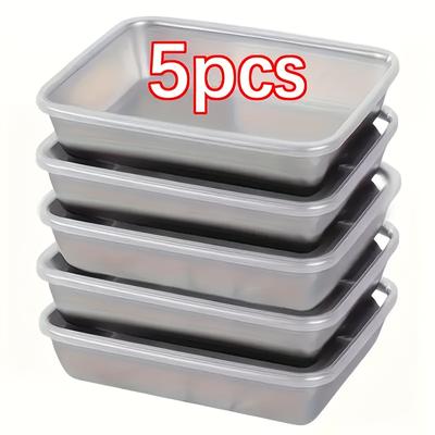 TEMU 5pcs/set Large Stainless Food Storage Containers With Transparent Lids - Leak Proof, Stackable, Meat, Fruits, And Vegetables - Organizer For Home And Outdoor Use Image