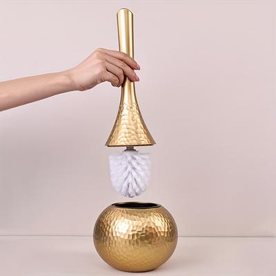 TEMU Golden Premium Toilet Brush With Base, Convenient Storage, Long Handle Household Cleaner Suitable For Bathroom And Toilet Image