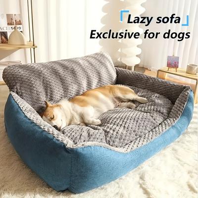 TEMU Cozy Pet Sofa Bed For - Washable, Non-slip Bottom, Soft Calming Indoor Nylon Lounger For Small To Large Breeds, Blue With Golden Retriever Illustration, Dog House Sofa Image
