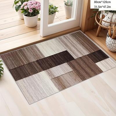 TEMU Brown Area Rug, Machine Washable Living Room Area Rug, Bedroom Non-slip Dot Area Rug, Modern Striped Printed Low Pile Area Rug, Fade Resistant Area Mat Image