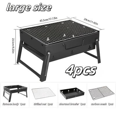 TEMU 4pcs Portable Folding Bbq Grill, Smokeless Foldable Charcoal Grill With , Drawer Style Grate, 12 Bottom Vents, Raised Carbon Mesh, For Outdoor Camping, Parties & Picnics | Image