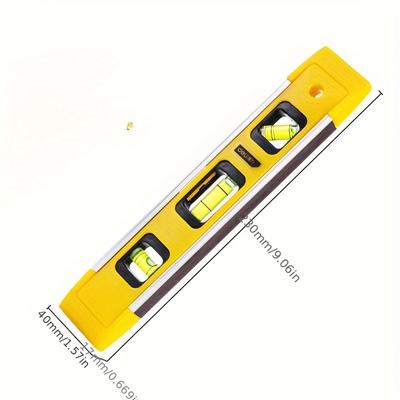 TEMU High-precision Aluminum Alloy Magnetic Level Ruler - Portable, Durable, Diy & Household Measurement Tool With Green Bubble Level, 45°/90° Angle , Black Grip Handle For Image
