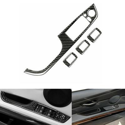 TEMU 4pcs Carbon Fiber Door Window Switch Panel Trim Covers For E90 2005-2012 - Left-hand Drive (lhd) Fit, Precision-cut Buttons, Finish, Image