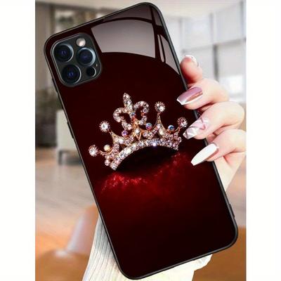 TEMU 1pc Crown Pattern Colorful Hd Glass Mobile Phone Case, Compatible With Iphone16 15 14 11 Pro Phone Protective Case Image