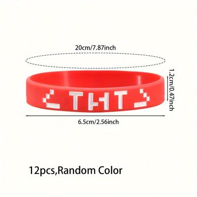 TEMU 12pcs, Random Color Miner Party Bracelets - Adult Pixel Style Gamer Bracelets - Suitable For Christmas, Halloween, Thanksgiving, And Parties - 20cm/7.87inch, 1.2cm/0.47inch, 6.5cm/2.56inch Image