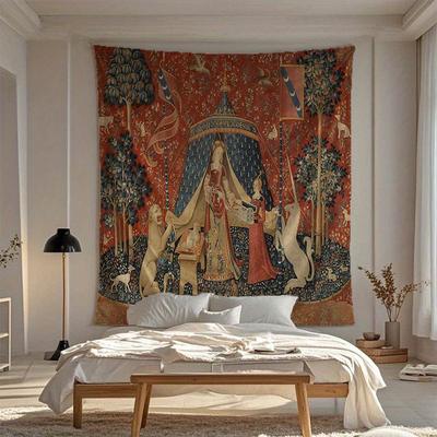 TEMU Medieval Women's European Royal Theme Pattern Tapestry, Wall Hanging, Decoration, Suitable For Living Room, Bedroom, Office, Home, Room, Party Decor Live Background Tapestry, With Hook Image