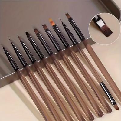 TEMU 9pcs Set, Nail Art Brushes, Professional Makeup Tools, Non-scented, For Manicure, Pedicure, , Use Image