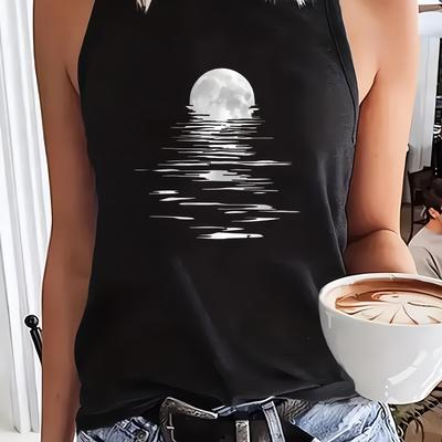 TEMU Women's Y2k Sleeveless Tank Top - Black Casual Loose Fit With Mountain Graphic, Sports And Leisure Activities, Casual Sportswear | Y2k Fashion | Sleeveless Shirt Image