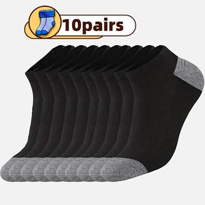 TEMU 10 Pairs Unisex Athletic Ankle Socks, Breathable Knit Polyester & Spandex , Solid Color, Non-slip Fit For Sports & Casual Wear Image