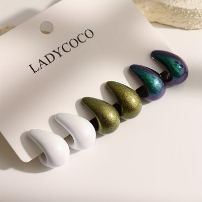 TEMU 3 Pairs Of Fashionable And Cute -changing Water Drop Earrings, Suitable For Women's , Using Hypoallergenic Steel Needles Image