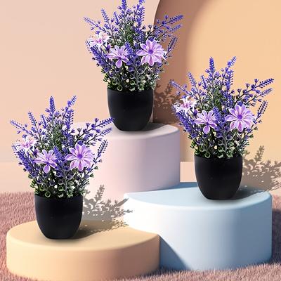 TEMU 3pcs Artificial Lavender Flower Pots Artificial Lavender Flower Decorations Fake Flowers Purple Decorative Plants Potted Bathroom Bedroom Kitchen Farmhouse Home Image