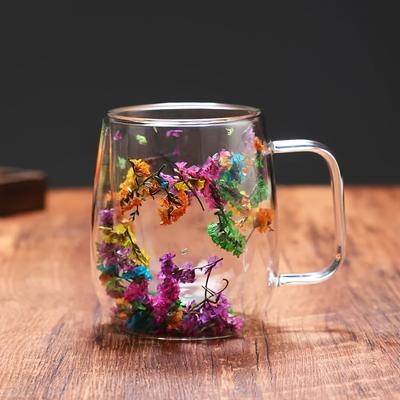 TEMU 1pc Elegant Glass Flower Cup, 250ml Double-layered, Reusable, Hand Wash Only, Multipurpose, No Pattern, High-temperature Resistant For Milk, Coffee, Beverages, Creative Gift Image