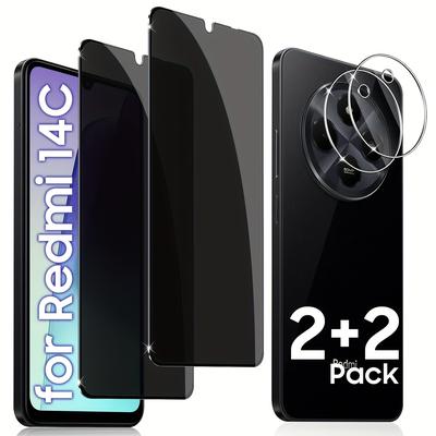 TEMU [4in1] Privacy Screen Protector For Xiaomi Redmi 14c 4g/5g For Tempered Glass, Pack Of 2 Tempered Glass With 2 Camera Protection For Mi Redmi 14c, 9h Hardness Protective Glass Film Image