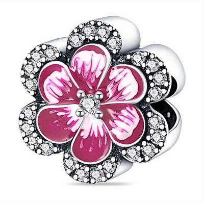 TEMU Diy Bracelet Necklace Jewelry Making Beads Pink Flower Pendant Gift For Women, , Holiday Present Image