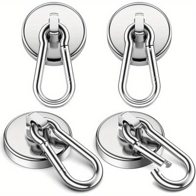 TEMU 4pcs Heavy Duty Neodymium Magnetic Hooks, 100lbs Swivel Carabiner For Hanging - Polished , Rust-resistant, Wall-mounted For Kitchen, Office, Garage, Cruise & Home Use, Magnetic Hooks For Hanging Image