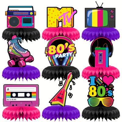 TEMU 9pcs Disco 3d Honeycomb Centerpieces Back To 80s Disco Party Decorations Table Paper Centerpieces For Birthday Hip Hop Props Nostalgic Birthday Party Supplies Image