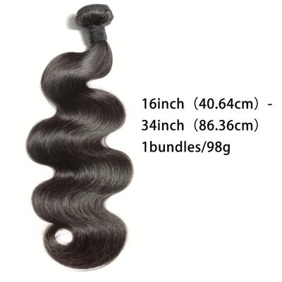 TEMU 1 Bundle Body Wave Human Hair Extensions, 96g, 16-34 Inch, Natural Black, Double Machine Weft, Women' Use Hairpiece Image