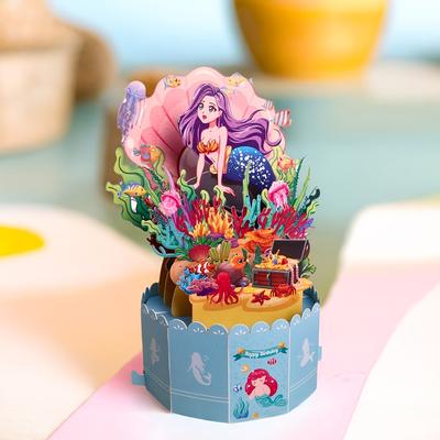 TEMU 1pc Mermaid Happy Birthday Pop Up Greeting Card, Birthday Balloon Gift Birthday Party Invitation Card With Card And , Party Supply Image