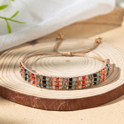 TEMU 1 Bohemian Style Glass Bead Bracelet For Women - Adjustable Braided Cord With Vibrant Gradient Beads, Casual Attire, Bracelet|| Beads Jewelry Image