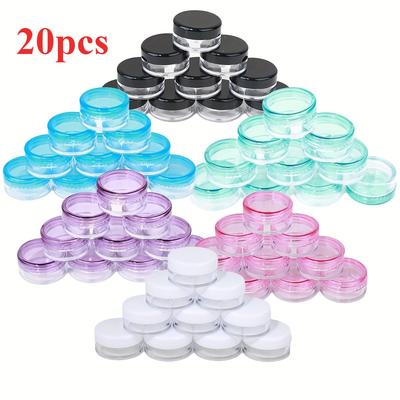 TEMU Pack Of 20pcs 5g Containers - Cosmetics, Lotions, Creams Etc. - Plastic, , Empty Canister With Beads, Eye Shadow, Rhinestones, Samples Image