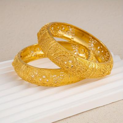 TEMU 2pcs Golden Open Bangle, Luxury, Cute, Copper, For Women, , Gift-, Halloween, All Image