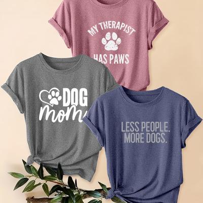 "TEMU 3pcs "dog Mom" Graphic T-shirt Set - Casual, Short Sleeve, Round Neck, Lightweight For Women, Summer Fashion, Apparel| |lightweight Fabric" Image