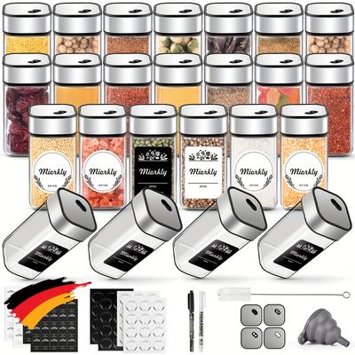 TEMU Miorkly Spice Jars With Seal Swivel Stainless Steel Lids, 120ml Spice Container, Glass Spice Jar, Seasoning Jar With Funnel, Label Paper, Erasable Pen Image
