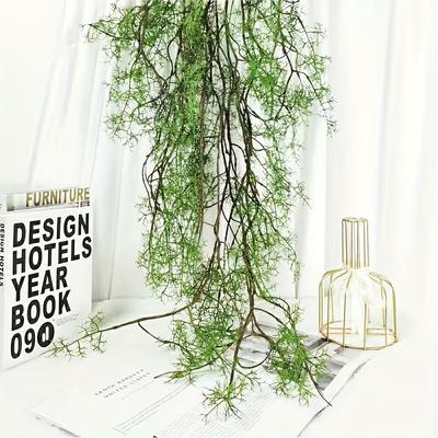 TEMU 1pc Artificial Green Vine Wall Hanging - , Realistic Plastic Branches With Leaves For Home, Wedding, And Day Decor (no Planter Needed), Wedding Decoration | | Plastic, Artificial Plants Image