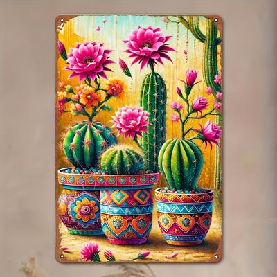 TEMU 2d Flat, 2d Wall Art - Mexican Cactus Floral Vintage Tin Sign, , 7.8x11.8 Inch Metal Hanging Plate For Home, Bedroom, Office, Study, Restaurant, Cafe, Library, Garage, Room Decor Image