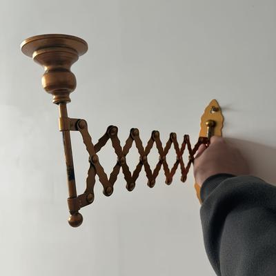 TEMU Vintage Wall-mounted Telescopic Candle Holder, Cast Iron Retro Foldable Design With Ornate Golden Finish, Halloween, Easter, Thanksgiving & Holiday Decor, Halloween Home Decor Image
