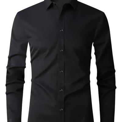 TEMU Long Sleeve Button-up Dress Shirt - Solid Color, Polyester, Machine Washable - Office & Formal Image