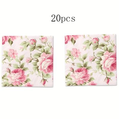 TEMU 20pcs/40pcs/60pcs/100pcs,floral Party Napkins-spring Disposable Paper Napkins Floral Decoration For Garden Party Image