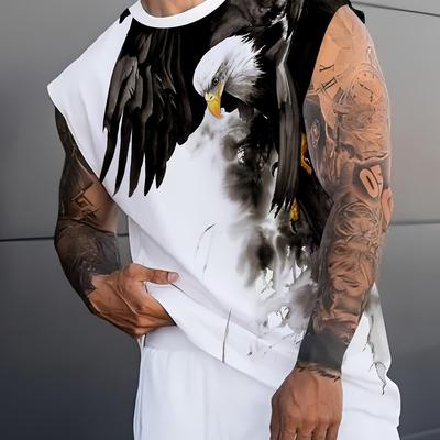 TEMU Tiliya Men's 3d Eagle Print Breathable Sleeveless Tank Top - Moisture-wicking Summer Workout Shirt For Gym, Basketball & Casual Wear Image