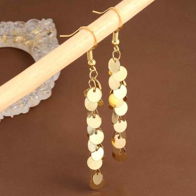 TEMU Elegant Geometric Golden-tone Tassel Drop Earrings - Hip Hop Style, Copper Material, Or Vacation Image