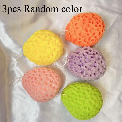 TEMU 3pcs Exfoliating Bath Sponge Set, Cute Flower-shaped Foaming Massage Balls, Cleansing For Deep Clean And Relaxation Image