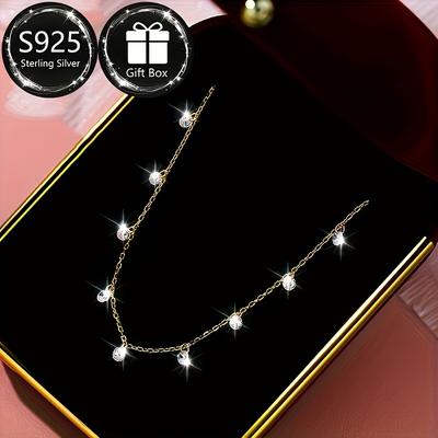 TEMU A Elegant Retro 925 Sterling Silver Necklace Inlaid With Shiny Synthetic Cubic Synthetic Zirconia-perfect Gift For Casual Attire And Special Occasions, Christmas Jewelry Image