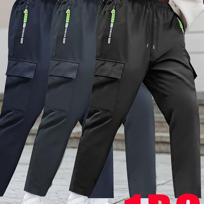 TEMU One-piece Men's Summer Thin Overalls, Waist Drawstring, Multiple Pockets, Letter Zipper Men's Straight Pants, Cycling Sports Running Men's Overalls Straight Pants Image