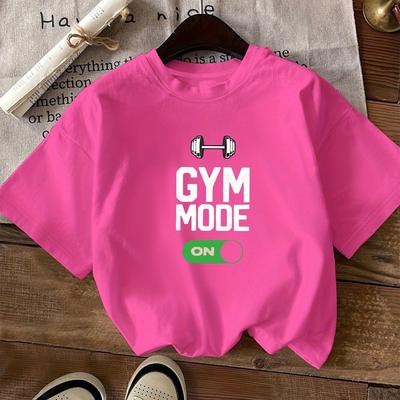"TEMU Women's "gym " Graphic Tee - Casual Crew Neck Short Sleeve Shirt With Dumbbell Design, White, Fitness Enthusiasts" Image