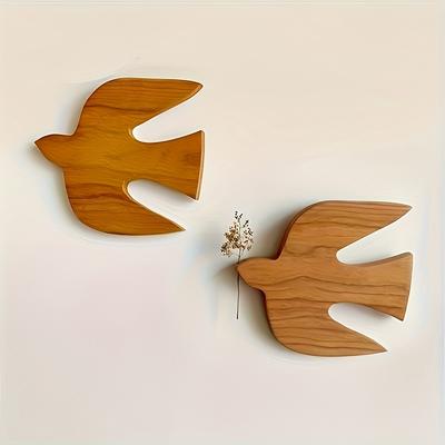 TEMU 2pcs Wooden Bird Wall Decoration, Wall Mounted Home Decoration, Suitable For Living Room, Dining Room, Bedroom, Coffee Shop, Office Wall Decoration, For Gifts Image