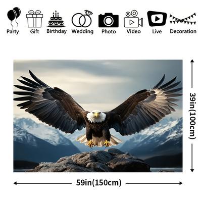 TEMU 1pc Eagle In Flight Polyester Backdrop, Holiday Decor, Animal Theme Fabric Wall Hanging With Grommets For Image