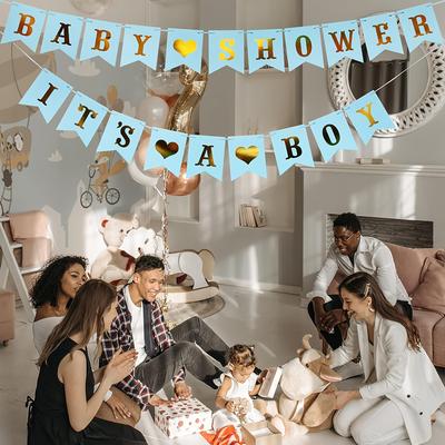 TEMU 1 Set Boy Baby Shower Decorations, Baby Shower Letter Banner, A Boy Bunting Banner For Gender Reveal Decoration, Party Garland Photo Booth Props Supplies Decoration Baby Image