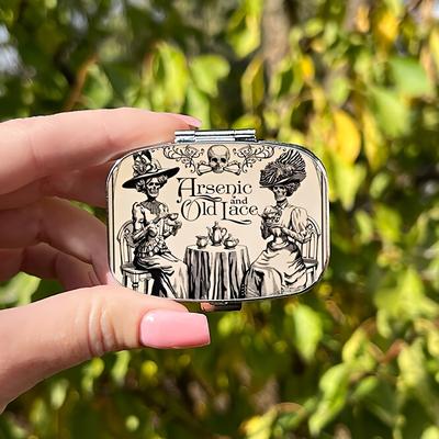 TEMU 1pc Arsenic And Old Lace Metal Pill Box, 2-compartment Portable Medicine Organizer, -friendly Pill Case For Pockets And Purses Image