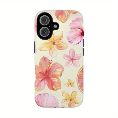 TEMU Tropical Floral Phone Case, Island Vibe Phone Cover, Phone Shell, Beach Phone Case, Hibiscus, Citrus, Unique, Creative, Suitable For Iphone 16, 15, 14, 13, 12, 11 Pro Max Pro Plus Image