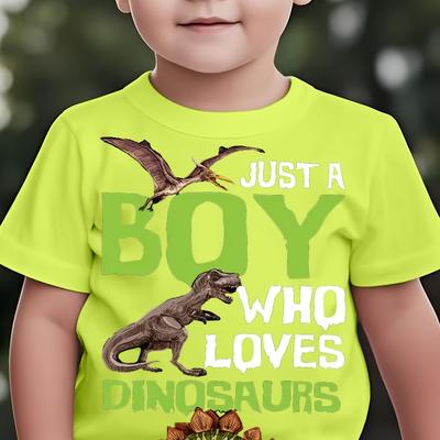 TEMU /summer Fashion Cartoon Dinosaur T-shirt Clothing, Boys' Personalized Trendy Kawaii Round Neck Short Sleeve Image