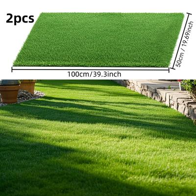 "TEMU 2pcs 20"x40" Uv-resistant Artificial Grass Mats - Realistic Plastic Greenery For Outdoor Garden, Backyard, Balcony & Patio Decor - Surface With Rolled" Image